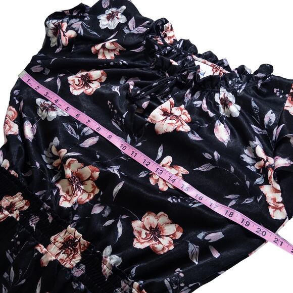 Misa Cecil Ruffle Flutter Sleeve Smocked Tiered Floral Dress Black Rose Small - Picture 12 of 15